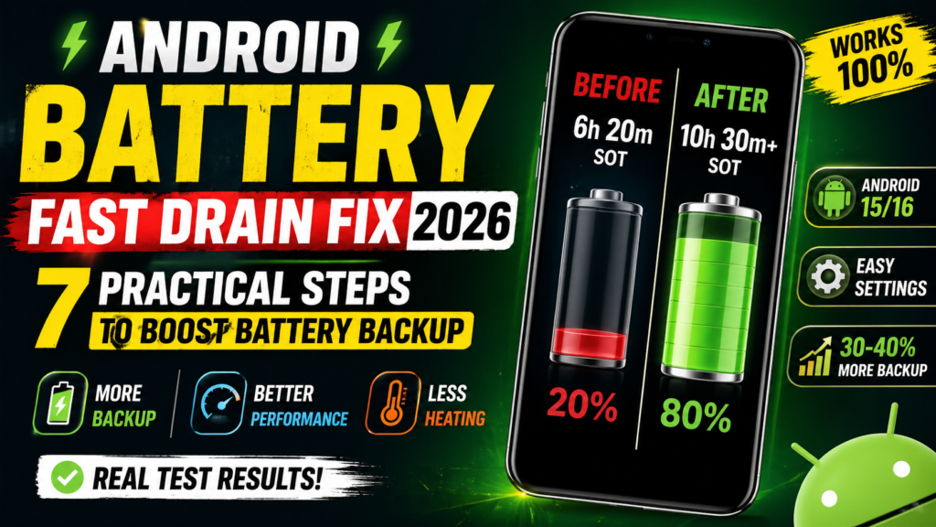 Android Battery Fast Drain Fix 2026: 7 Practical Steps to Boost Battery Backup (Real Test Results)