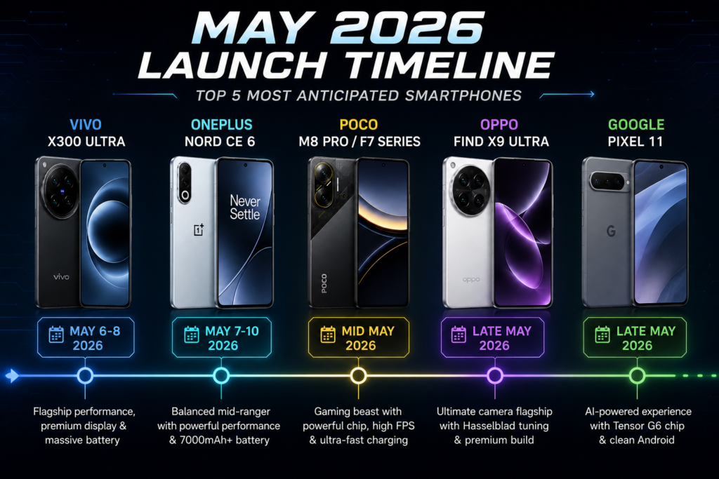 May 2026 upcoming smartphones launch timeline
