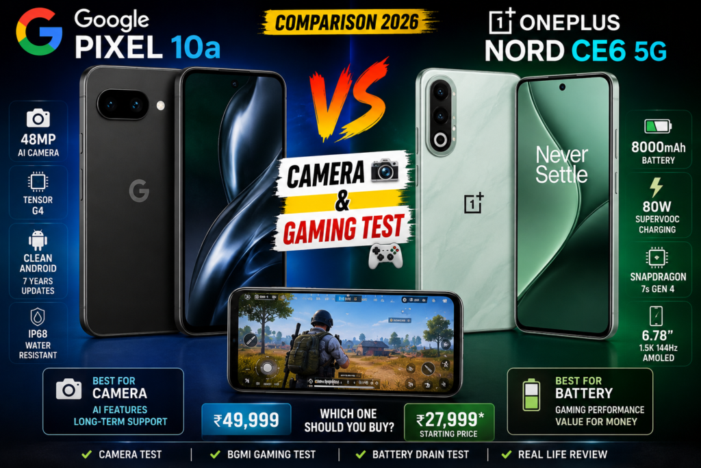 Google Pixel 10a vs OnePlus Nord CE6 5G comparison with camera and gaming test