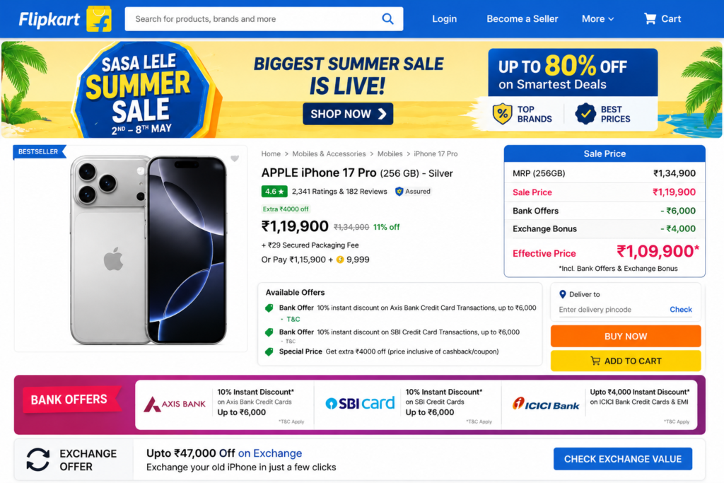 iPhone 17 Pro Flipkart sale price and bank offers
